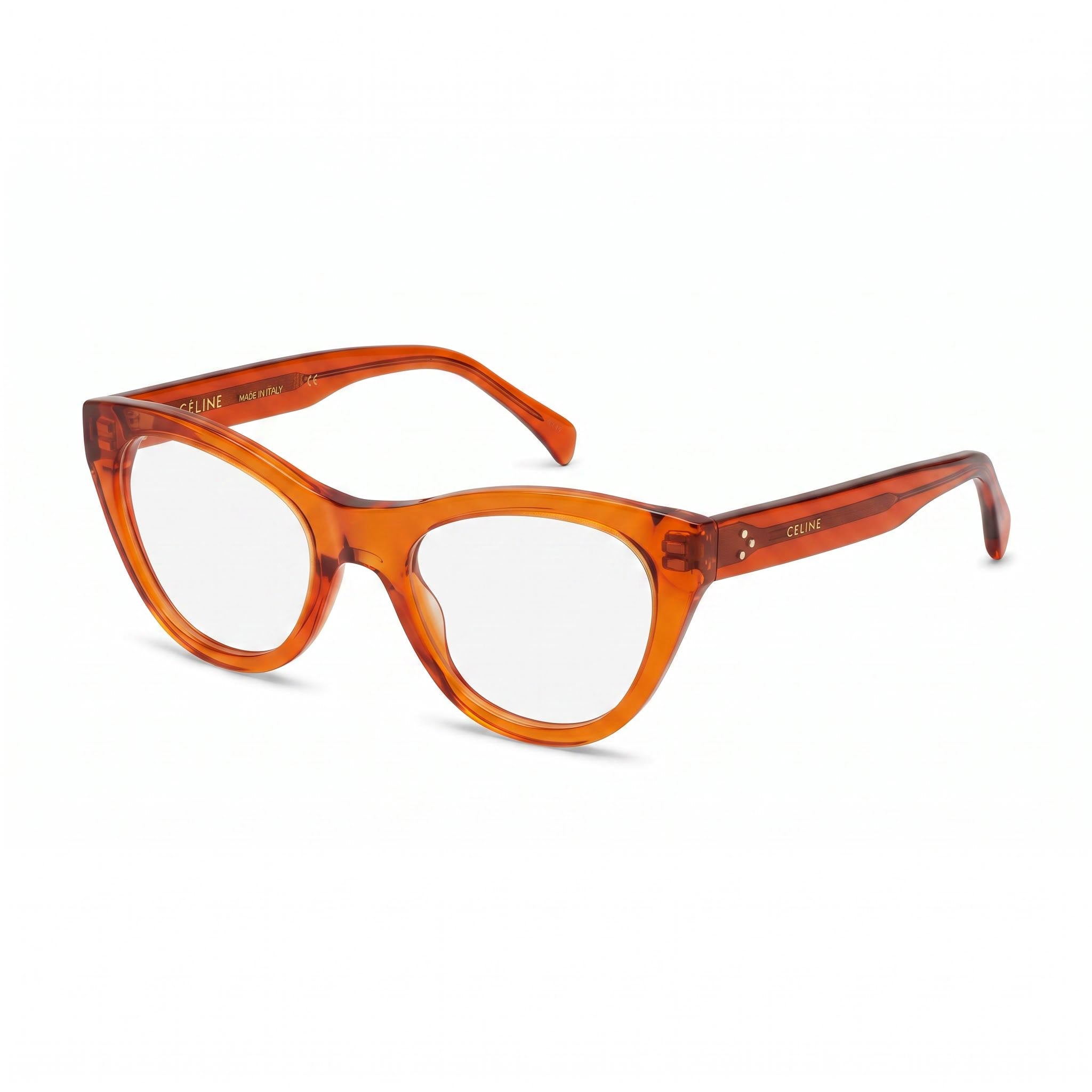 Celine CL50005I Cat Eye Transparent Orange Acetate Unisex Eyeglasses 49mm Lens Width, 20mm Bridge, 145mm Temple Length, Photo 1