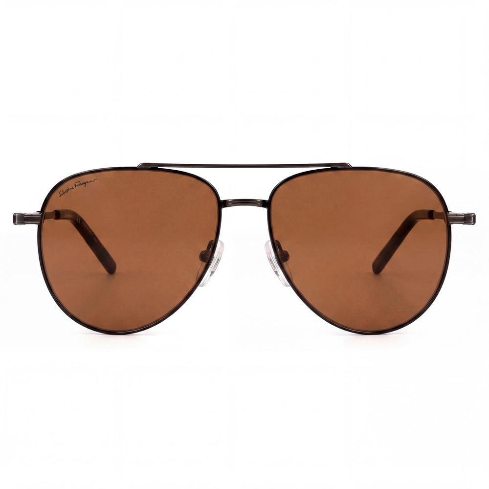 Gafas de sol de aviador metálicas unisex Salvatore Ferragamo SF 226S con lentes de policarbonato, color negro rutenio oscuro, 58 mm