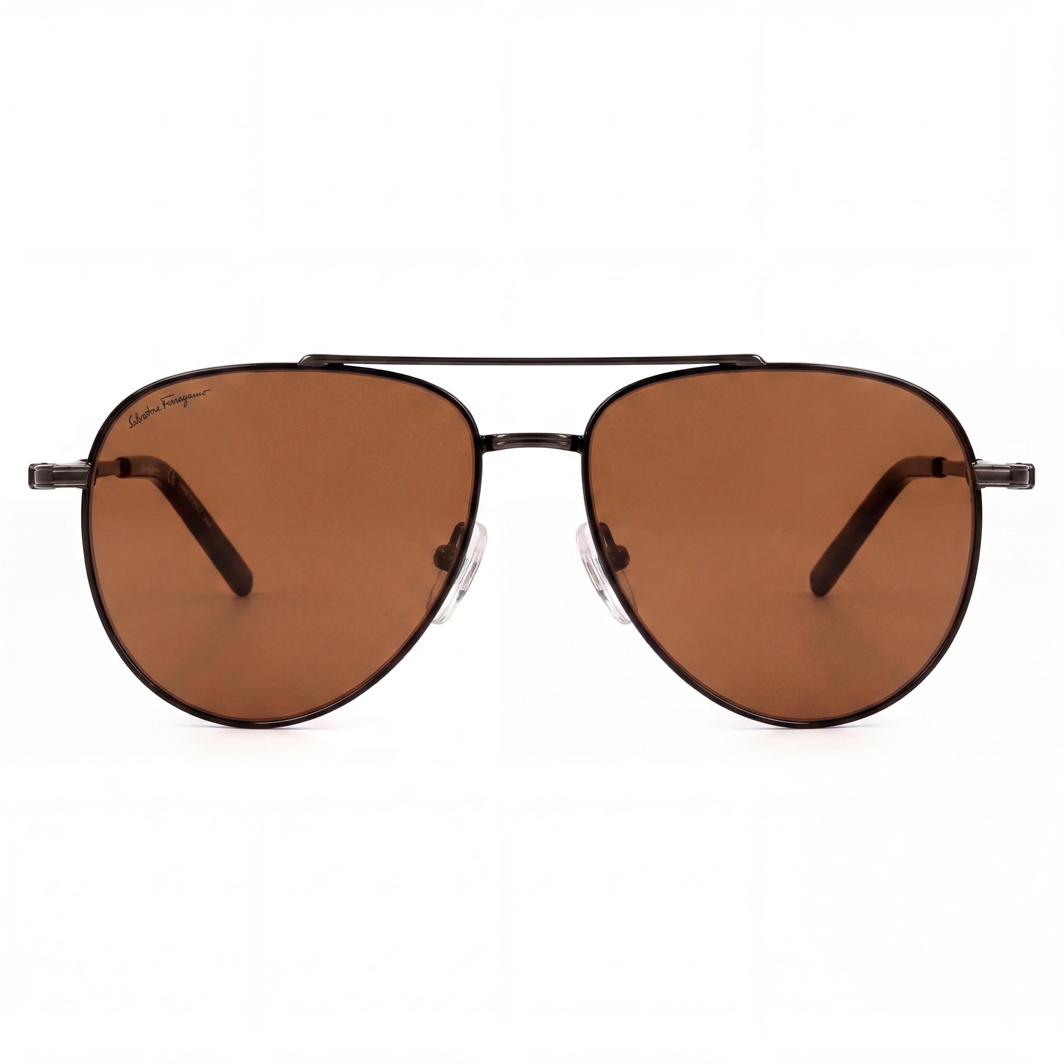 Gafas de sol de aviador metálicas unisex Salvatore Ferragamo SF 226S con lentes de policarbonato, color negro rutenio oscuro, 58 mm, Photo 2