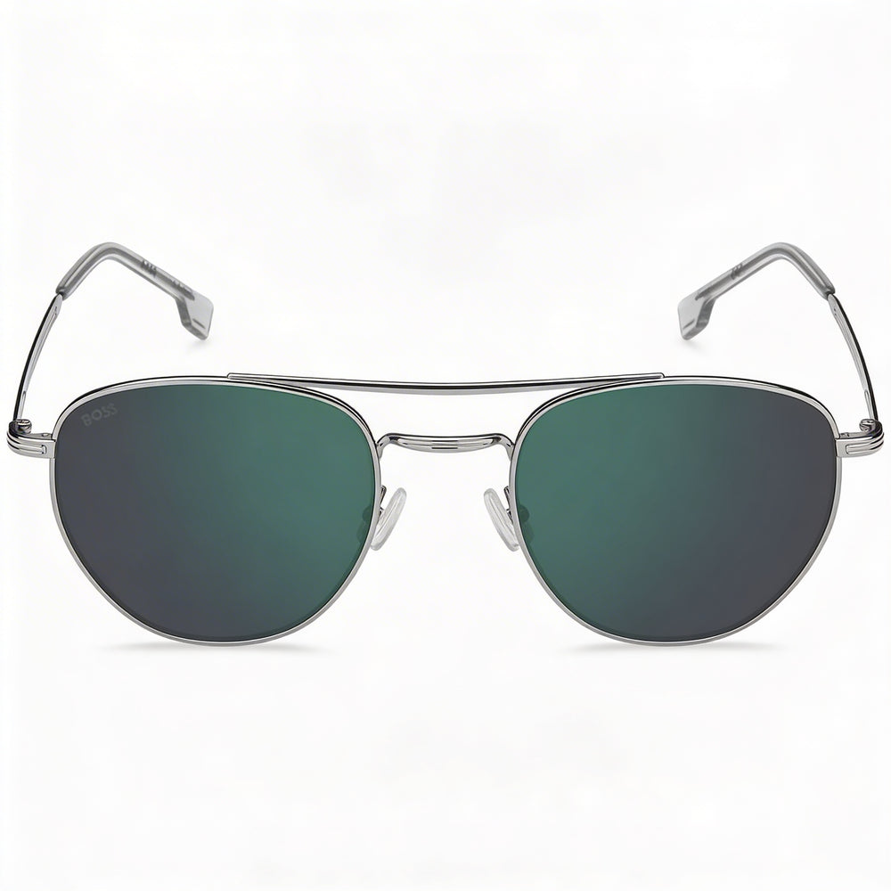 Gafas de sol Boss Ruthenium 1631 para hombre, armazón de rutenio de acero inoxidable, lentes de espejo verdes, 100% protección UV, 53 mm