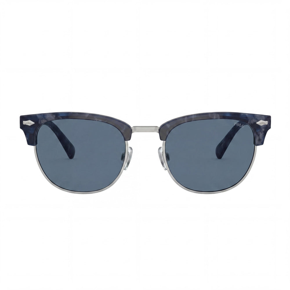 POLO RALPH LAUREN Ph4217 Men's Round Plastic Sunglasses Shiny Blue Havana Dark Blue Lenses UV Protected Non-Polarized 53mm
