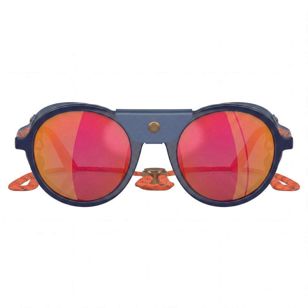 Polo Ralph Lauren Ph4216qu Universal Fit Women's Plastic Frame Shiny Navy Blue Mirrored Red UV Sunglasses 52mm