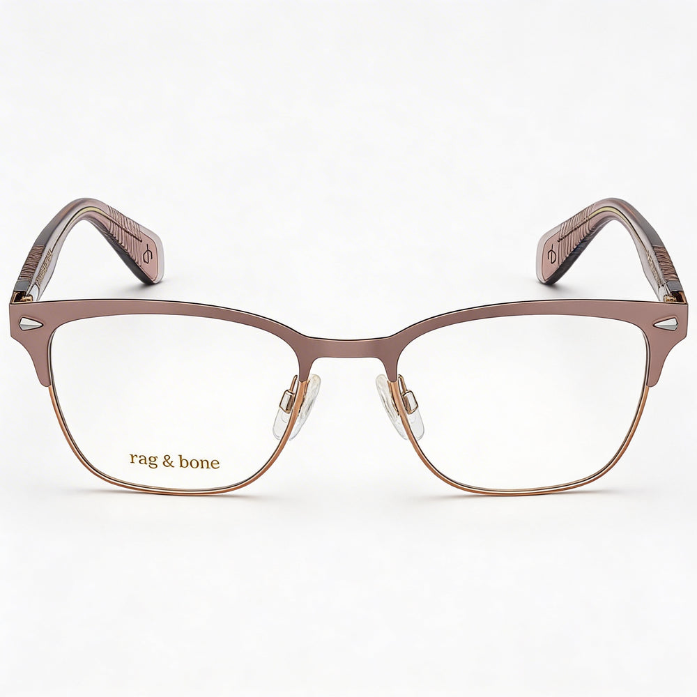 Rag & Bone Rnb 3022 Montura Óptica de Acero Inoxidable para Mujer Color Barro, Lente 51 mm, Puente 17 mm, Patilla 140 mm