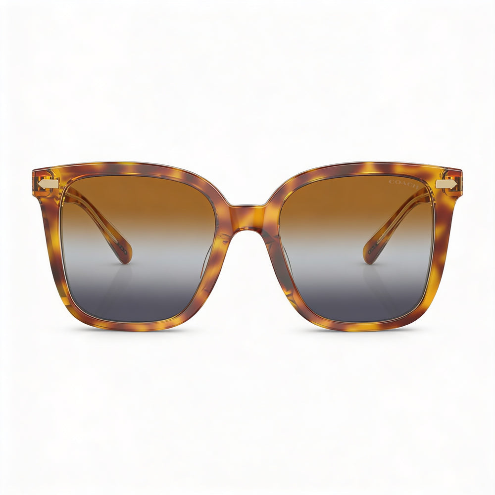 Gafas de sol Coach Hc8381u para mujer, de plástico, cuadradas, extragrandes, de ajuste universal, color tortuga oscura, marrón canario, verde azulado y gris degradado, 100 % UV, 54 mm