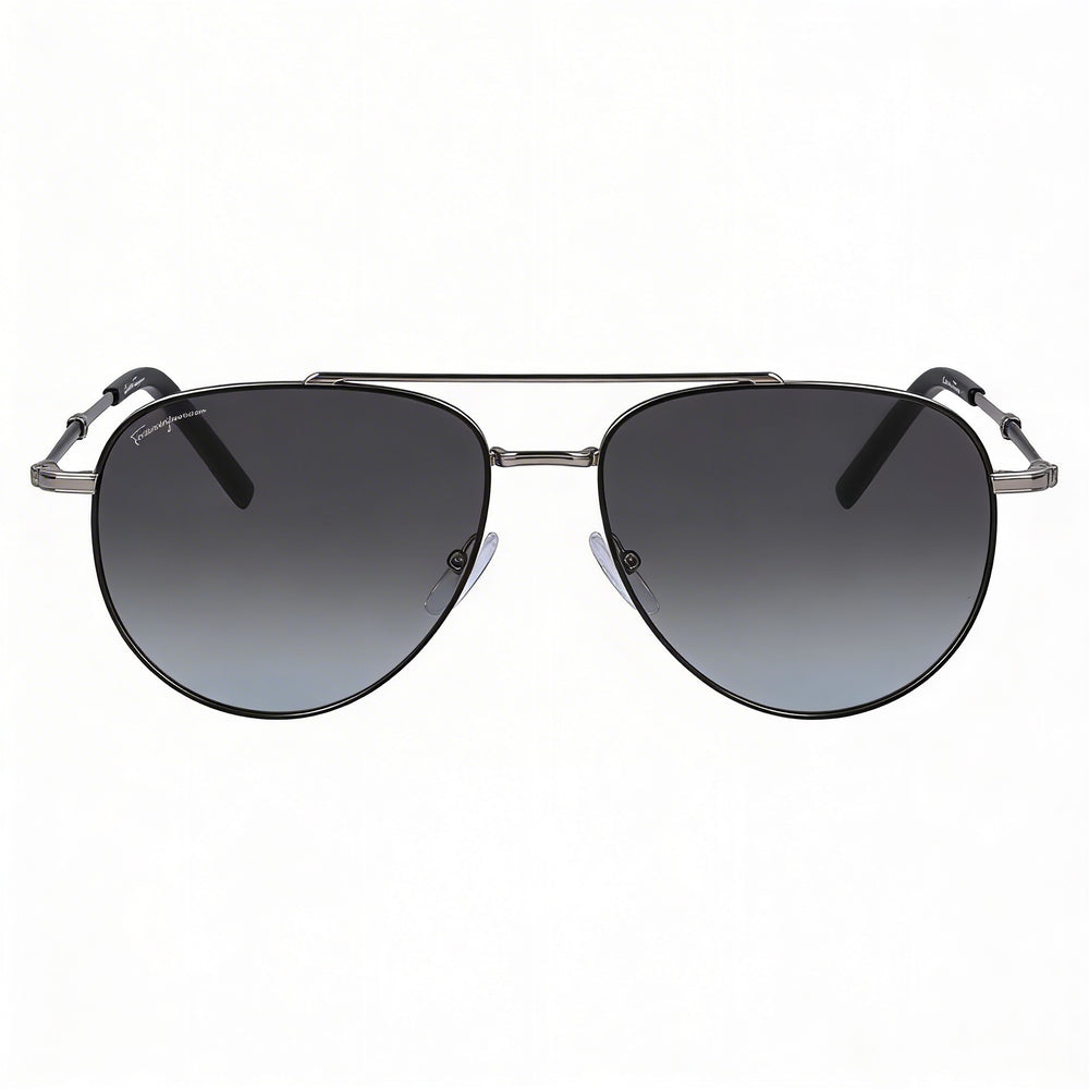 Ferragamo SF 226S Men Pilot Full-Rim Metal Frame Black Gradient Grey Lens 58mm Sunglasses