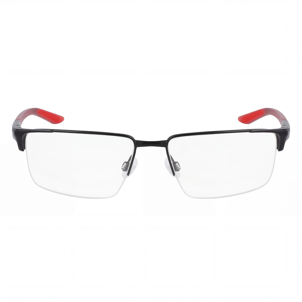 Nike NIKE 8054 Gafas Metálicas Rectangulares Negro Satinado Rojo Equipo Mate Unisex 55mm
