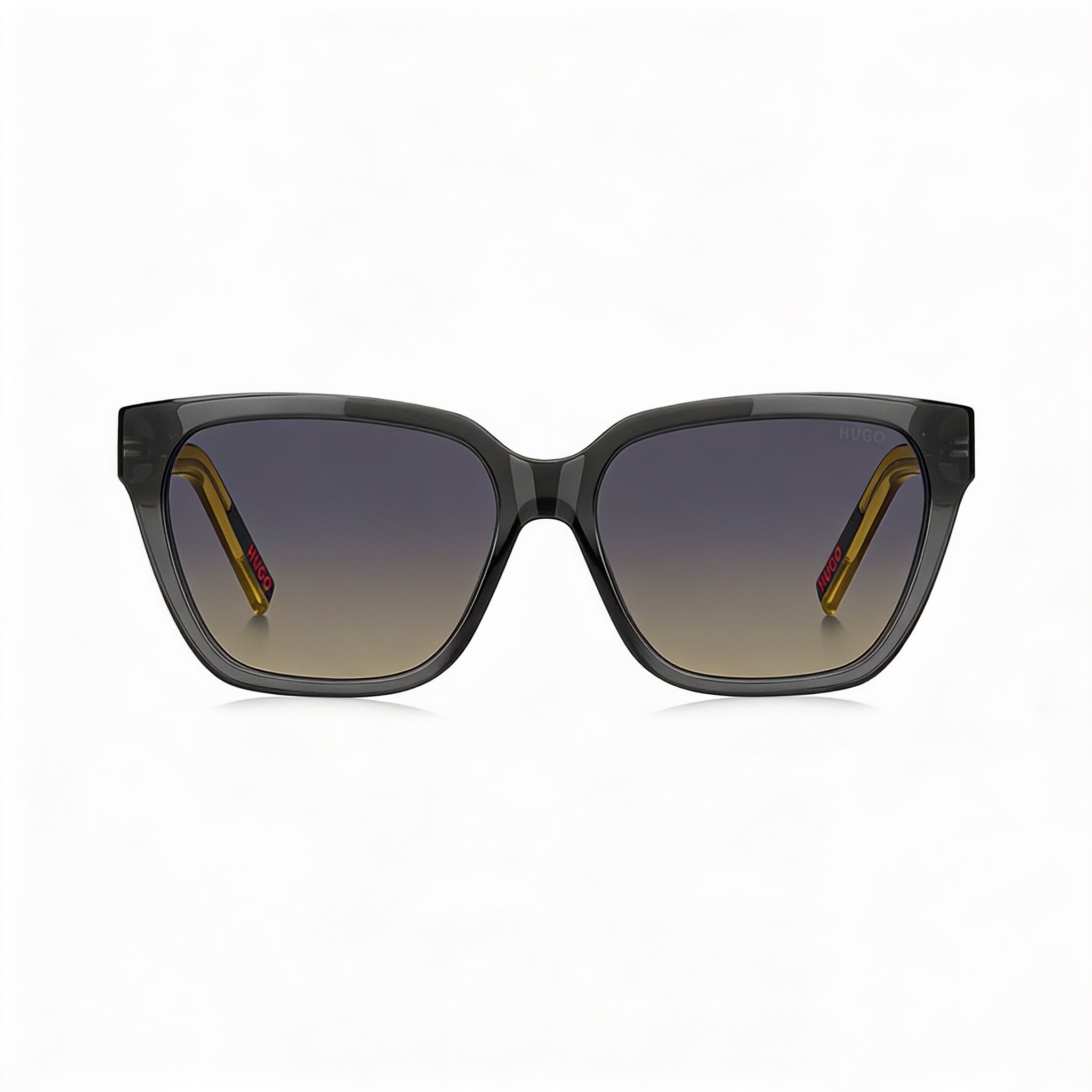 Gafas de sol Hugo Boss para mujer contemporánea, montura de acetato gris, amarillo y violeta, lente de poliéster no polarizada de 56 mm, Photo 2