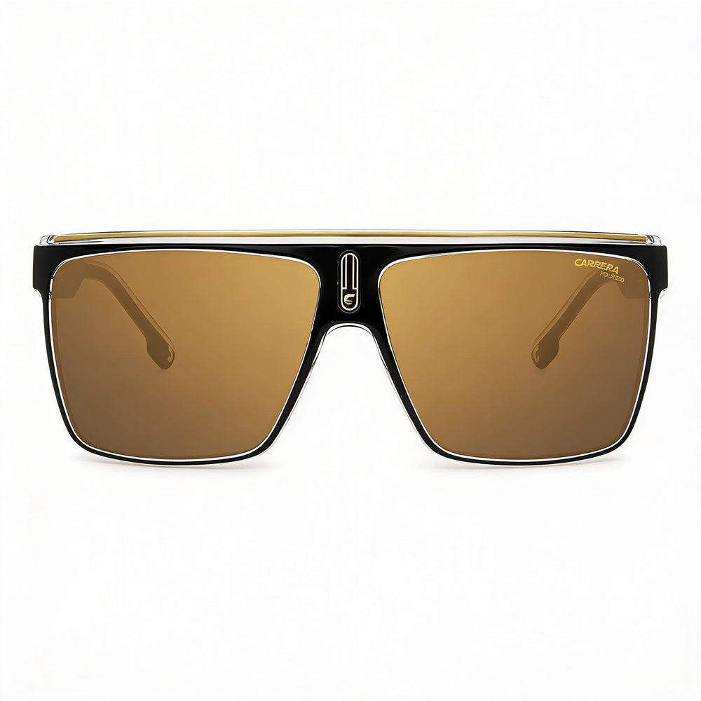 Gafas de sol Carrera Modern para hombre, montura de poliamida negra y dorada, lentes doradas de alto contraste y protección UV, 63 mm