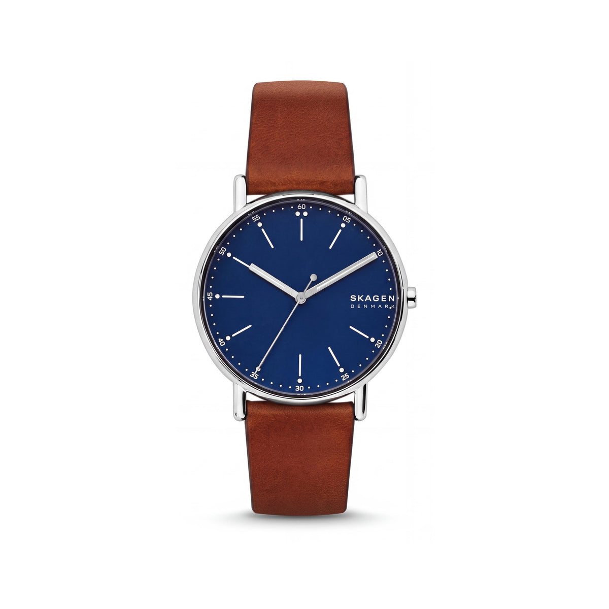 SKAGEN DENMARK Signatur SKW6355 Men’s 40MM Stainless Steel Silver Case Blue Dial Brown Leather Strap Water Resistant Watch, Photo 1