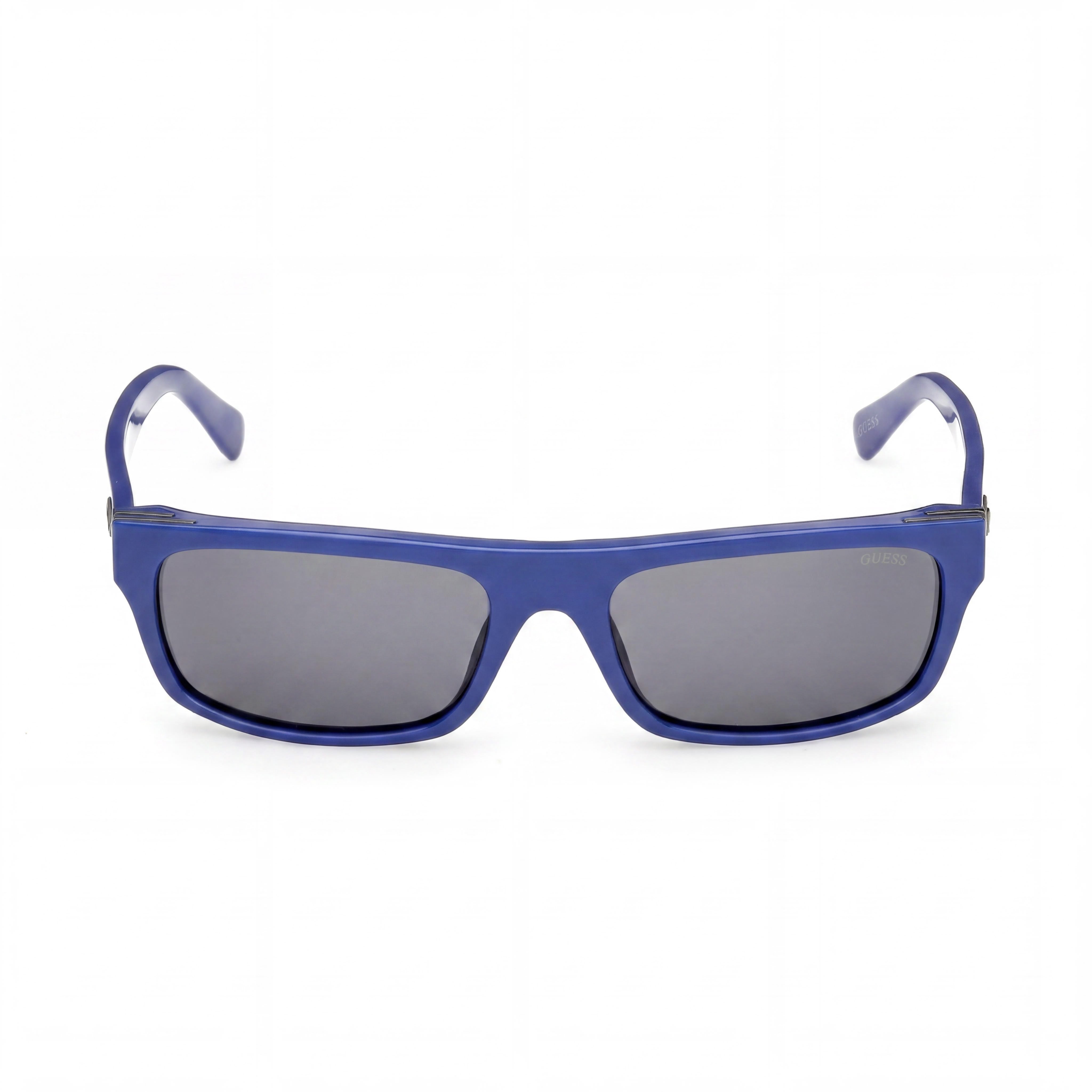 GUESS Casual Men's Sunglasses with Shiny Blue Plastic Frame, Smoke Plastic Non-Polarized Lenses, UV 400 Protection, Size 57-18-145, Photo 2