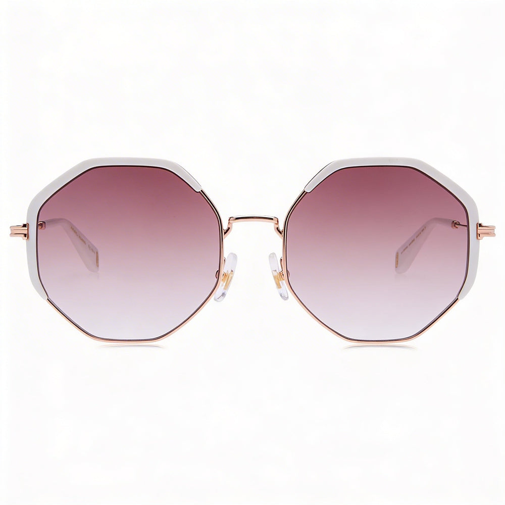 Gafas de sol Marc Jacobs casuales para mujer, con montura metálica de color blanco oro rosa y lentes de protección UV degradadas en color marrón, 56 mm