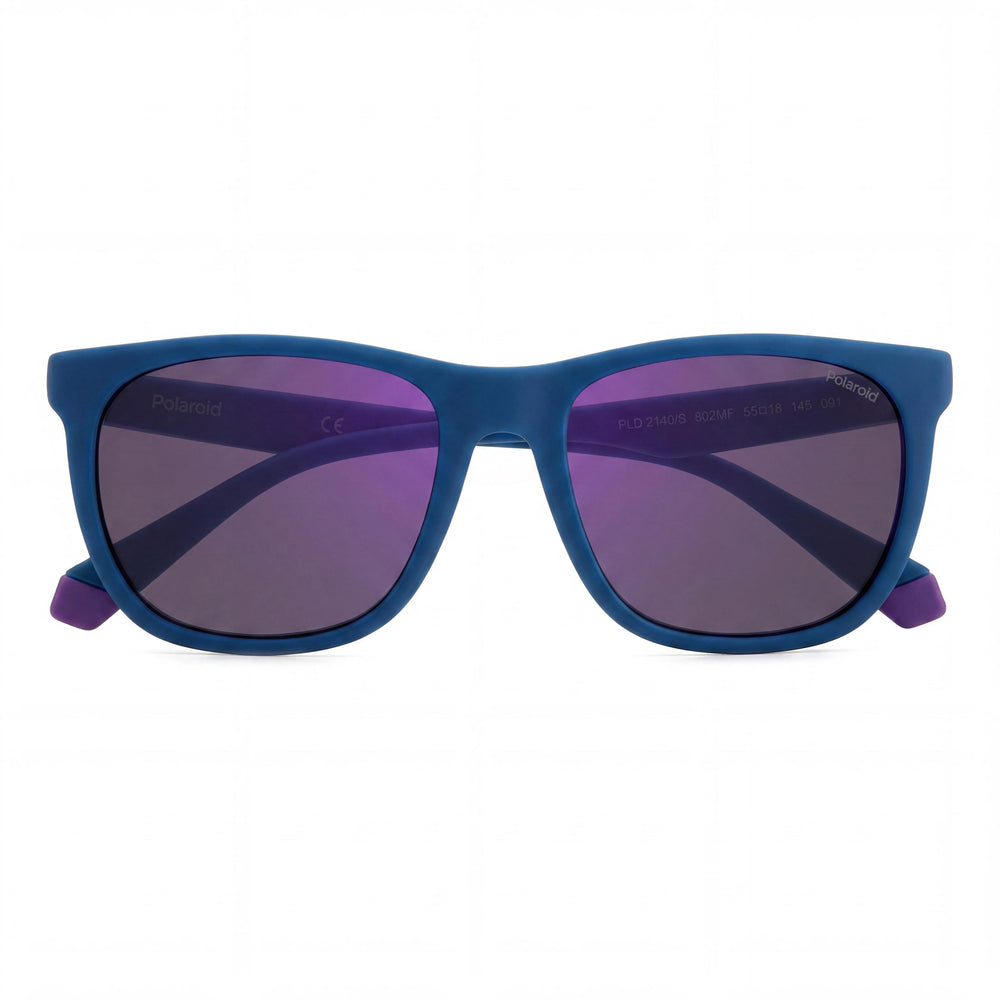 Gafas de sol modernas de acetato Polaroid Pld 2140/s para hombre, montura semiopaca azul violeta celeste, lentes de espejo violeta, 55 mm