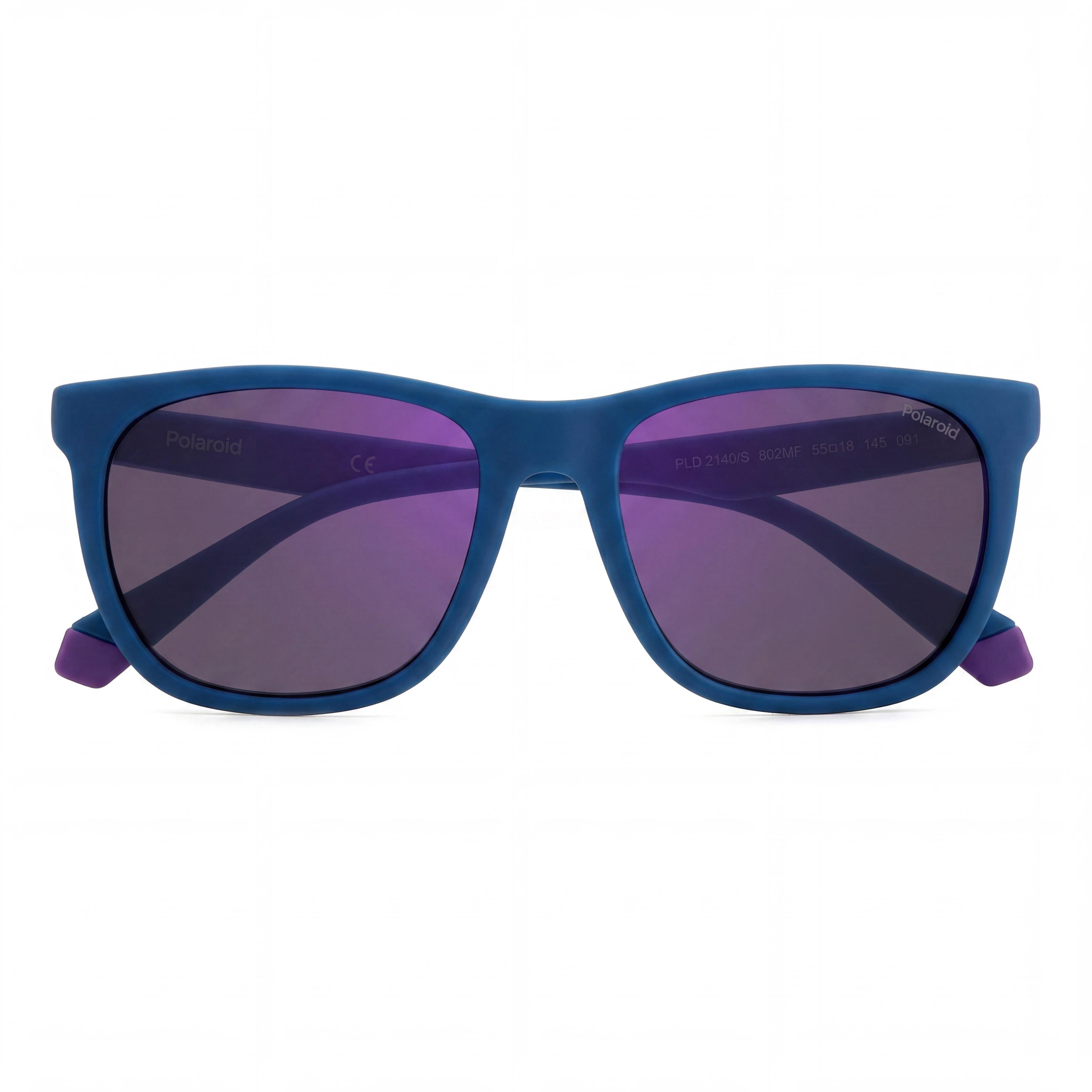 Gafas de sol modernas de acetato Polaroid Pld 2140/s para hombre, montura semiopaca azul violeta celeste, lentes de espejo violeta, 55 mm, Photo 2