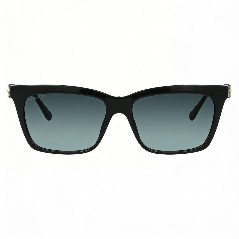 Gafas de sol cuadradas unisex Ferragamo Sf1027s, protección UV, montura de plástico en degradado de negro a gris, lentes azules en degradado, 55 mm