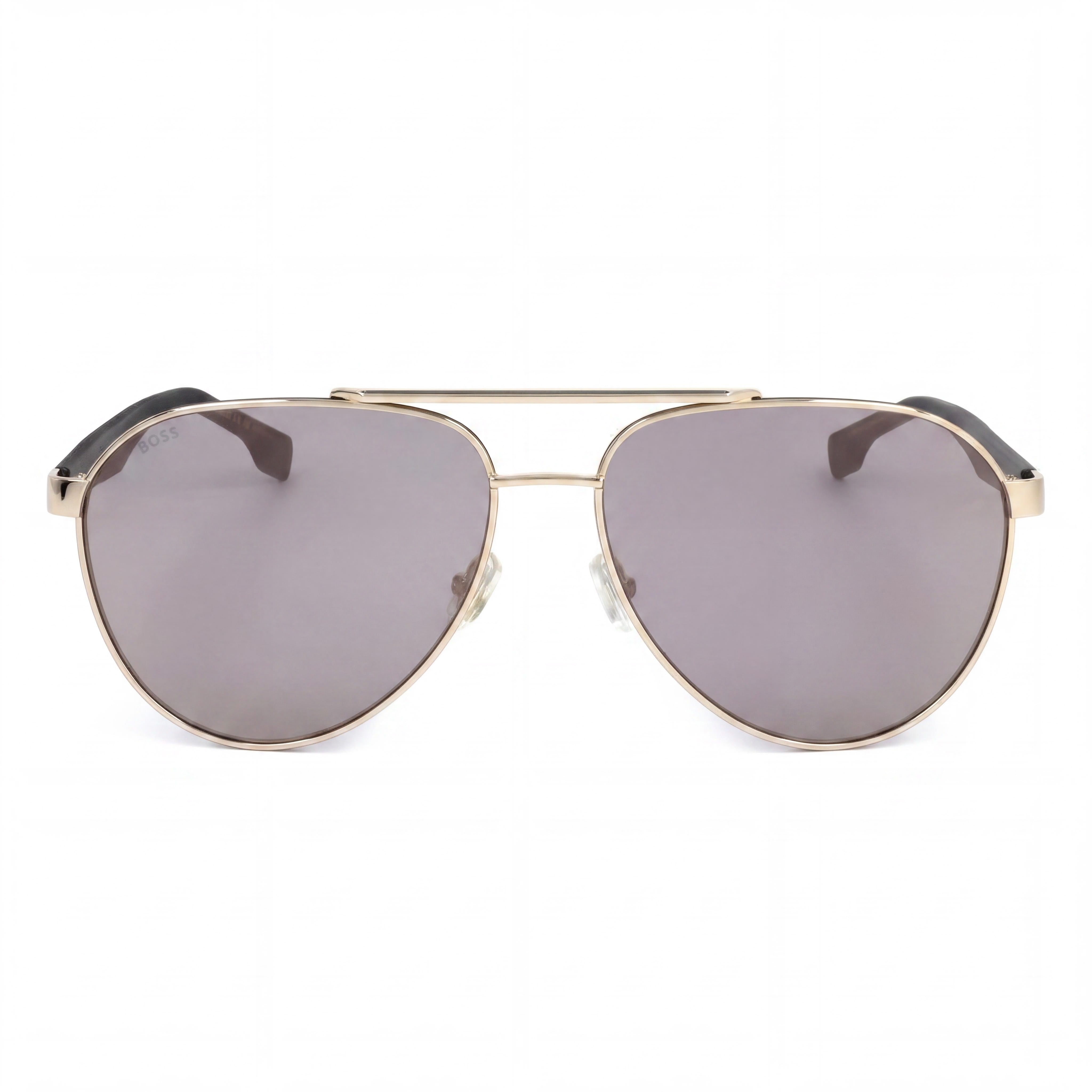 Hugo Boss Gafas de sol unisex modernas de acero aleado, marco degradado en oro, negro y azul, lentes degradadas en amarillo y azul con protección UV, 60 mm, Photo 2