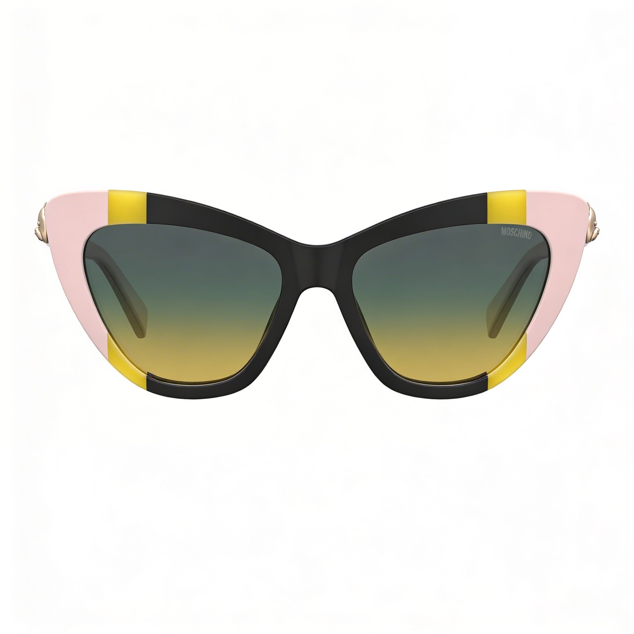 Moschino Mos122/S Women's Cat Eye Plastic Frame Sunglasses with 100% UV Protection, Black Yellow Frame, Grey Shaded Green Lenses 53mm, Photo 2