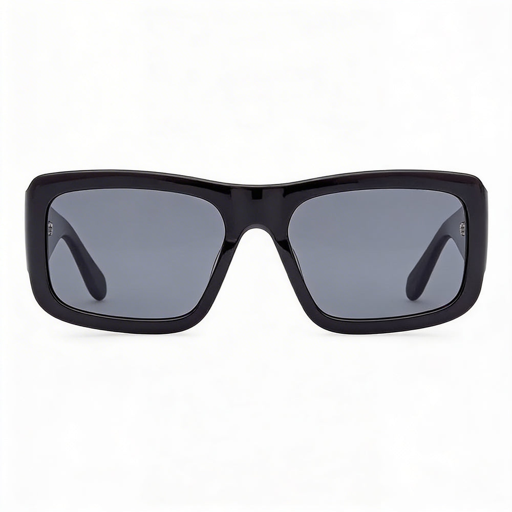 Gafas de sol unisex clásicas Marcolin, montura negra brillante, lentes plateadas, protección UV, 59-18-135 mm