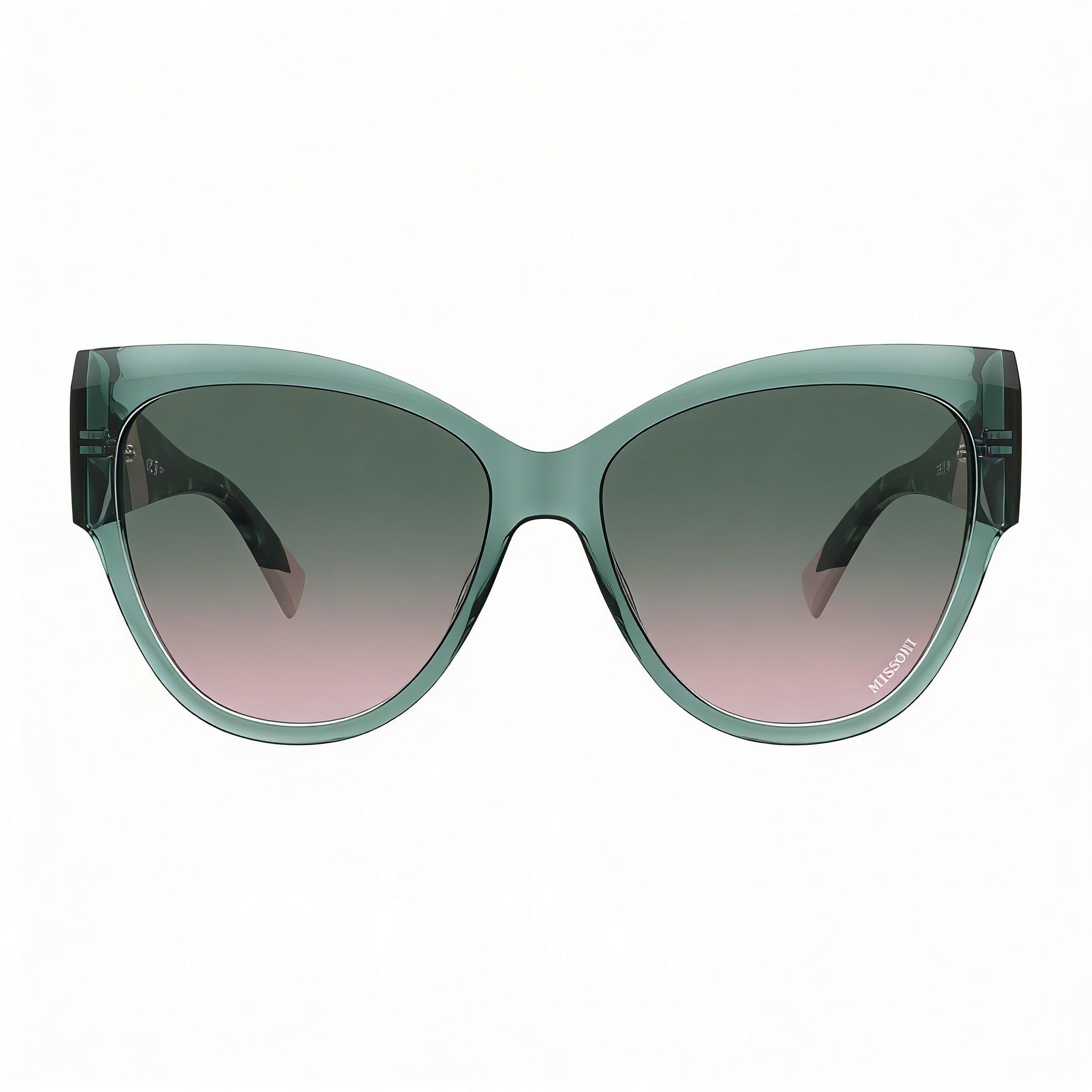 Gafas de sol casuales M Missoni para mujer, montura verde de acetato y lentes de policarbonato verde y rosa, 57-16-140, Photo 2