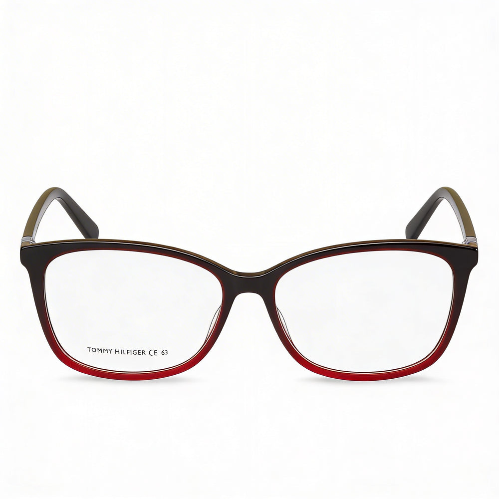 Gafas Tommy Hilfiger RECTANGULARES / CUADRADAS unisex con montura de plástico rojo burdeos, tamaño 54-15-140