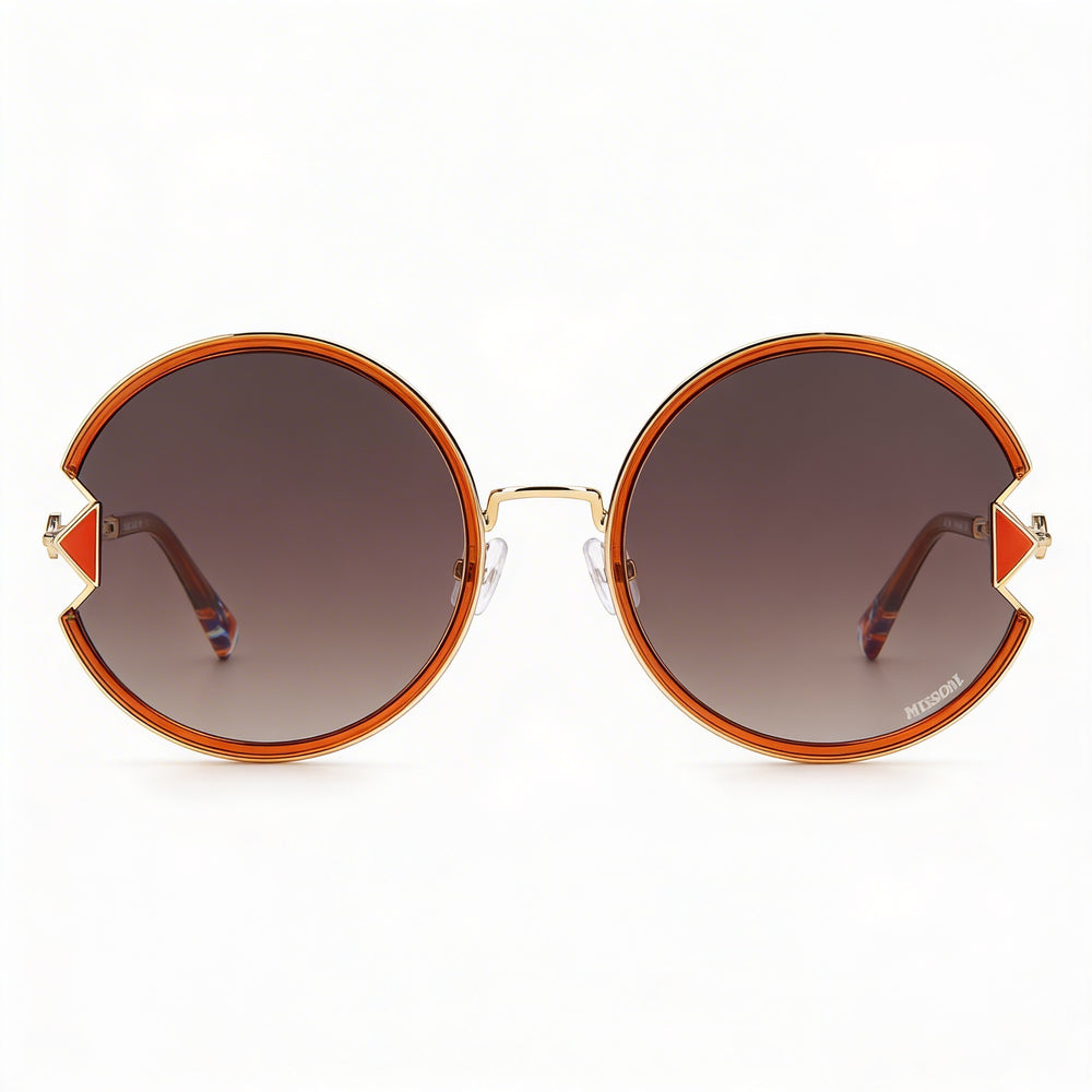 Gafas de sol clásicas Missoni para mujer, montura de acero inoxidable, lente de policarbonato marrón con protección UV, 59 mm