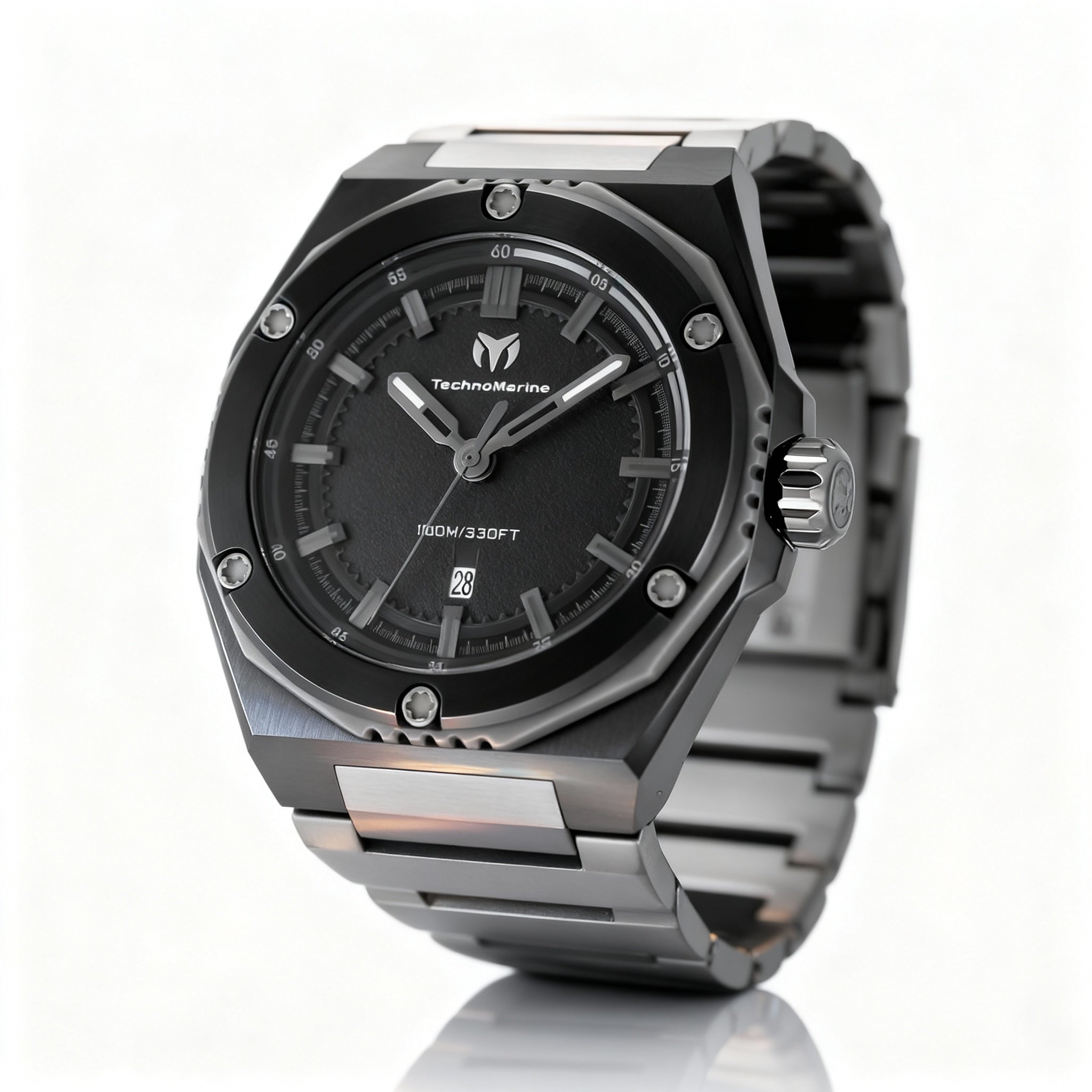 TechnoMarine CORAL - Legacy TM-416061 Men's Stainless Steel Quartz Watch, Black Dial, 10 ATM, 45mm Case