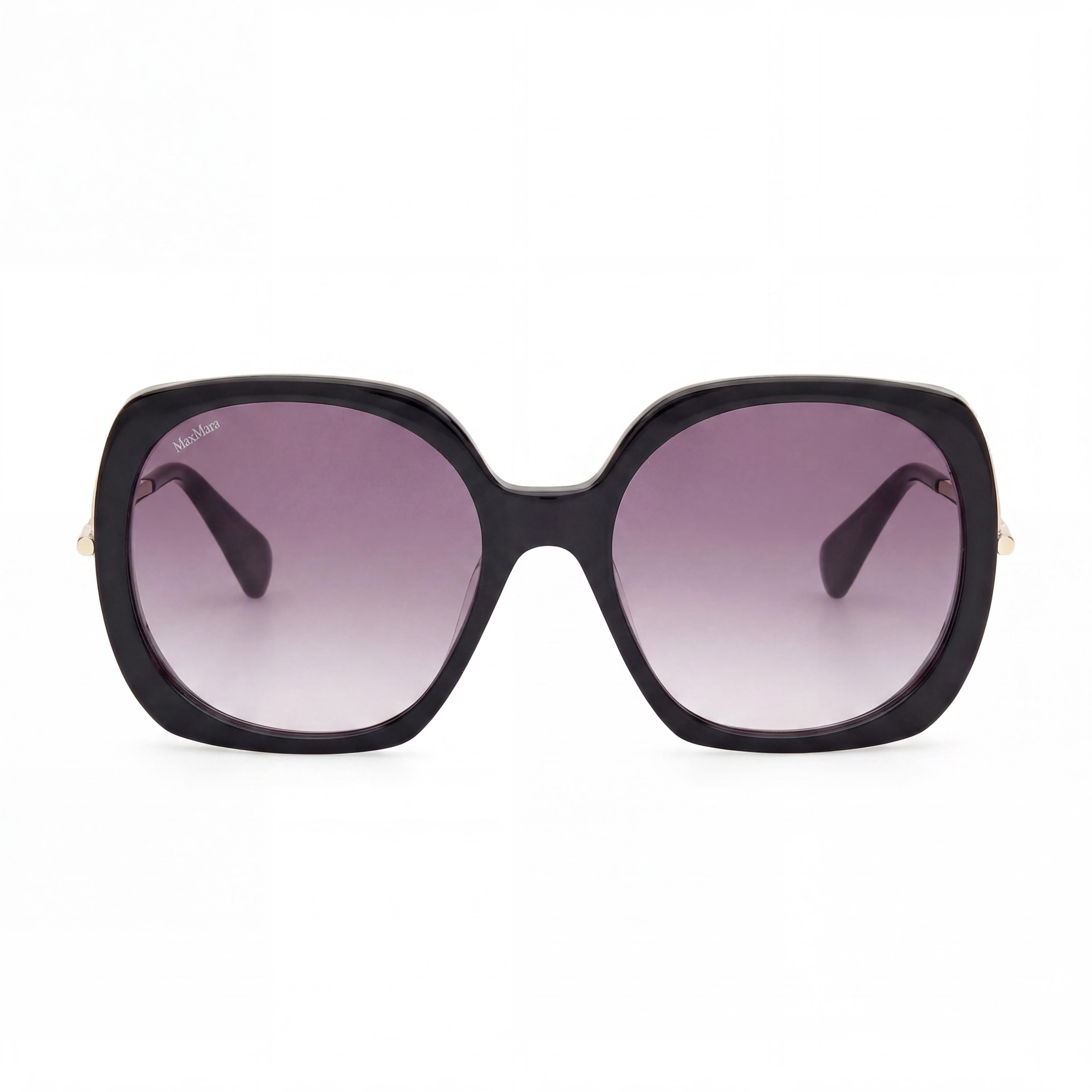 Gafas de sol para mujer MaxMara MM0079 con montura de acetato negro brillante y lentes negras brillantes 58-19-135, Photo 2