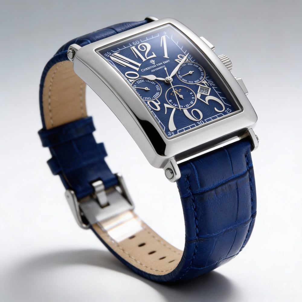 Reloj de pulsera automático Christian Van Sant para hombre, multifunción, color azul, con fecha y fase lunar