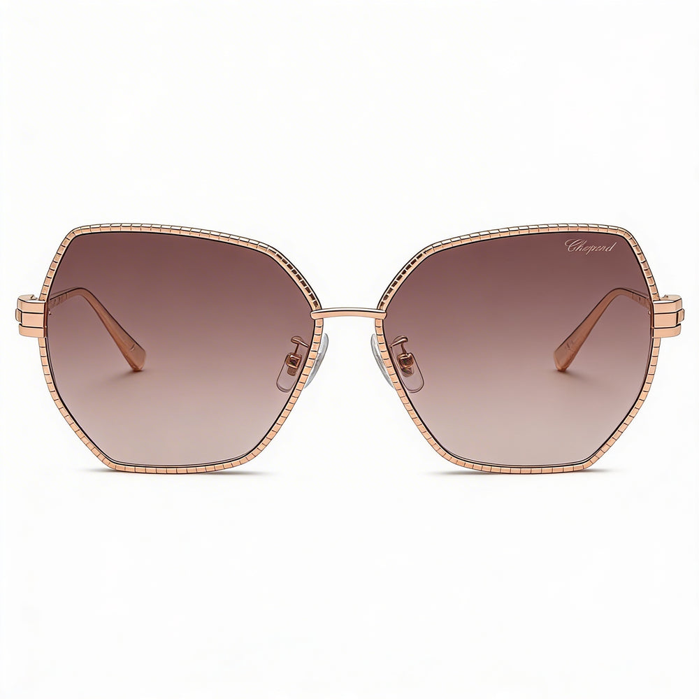 Gafas de sol de mujer Chopard informales, de cobre brillante, oro, titanio, degradado marrón y violeta, 59 mm