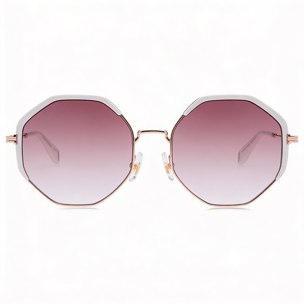 Gafas de sol Marc Jacobs casuales para mujer, con montura metálica de color blanco oro rosa y lentes de protección UV degradadas en color marrón, 56 mm