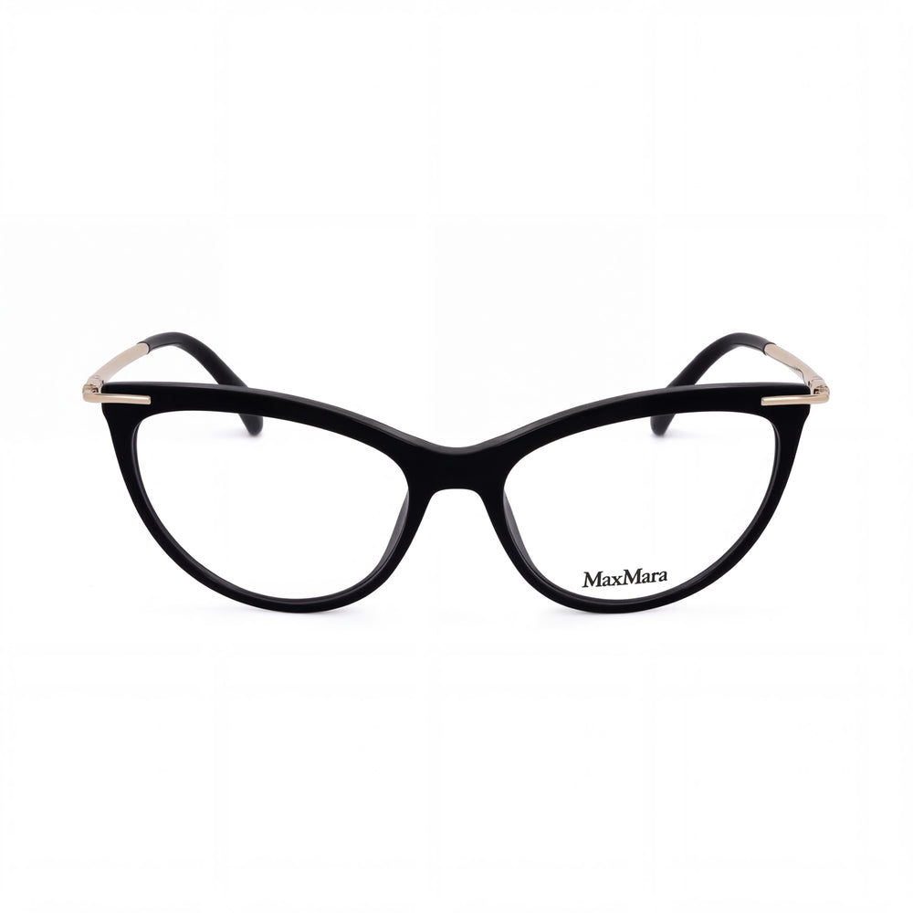 MaxMara Casual Women's Shiny Black Plastic Full-Rim Cat Eye Eyeglasses with Transparent Lenses 53-135-135