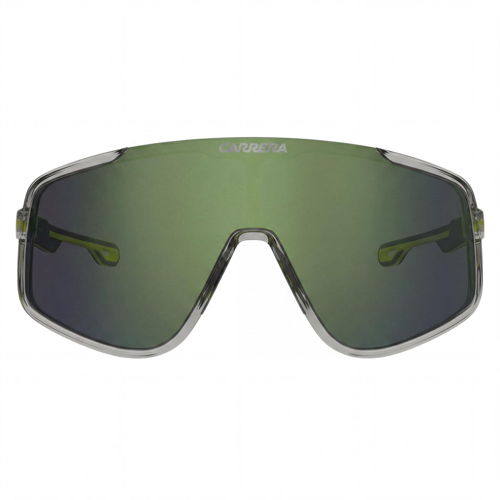 Gafas de sol Carrera Modern 4017/S para hombre con montura de plástico gris y amarillo y lentes de nylon con efecto espejo verde, 99 mm de ancho de lente