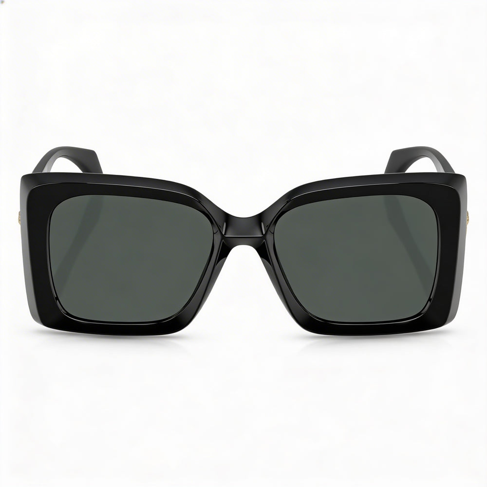 Gafas de sol contemporáneas Versace de mujer con montura de plástico negro y gris, lentes gris oscuro, protección UV, ancho de lente de 54 mm