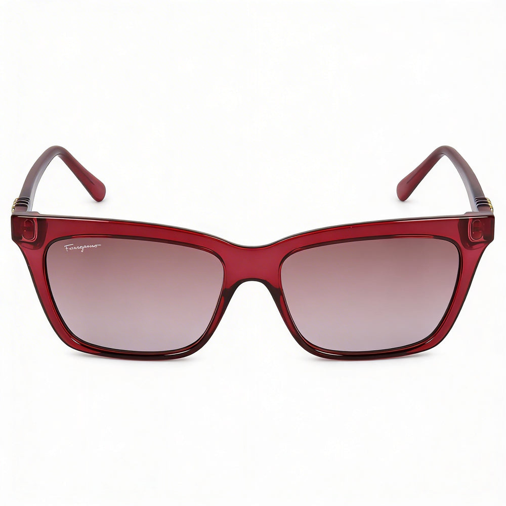 Gafas de sol rectangulares Ferragamo para mujer SF1027S de plástico y cristal burdeos degradado con protección UV del 100 %, 55 mm