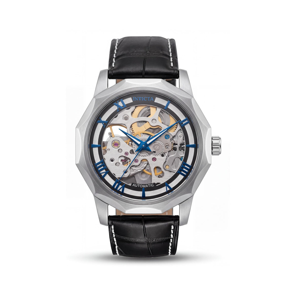 Invicta Objet D Art 69126 Unisex Automatic Stainless Steel 42mm Silver Dial Leather Strap 3 ATM Water Resistant Watch, Photo 1