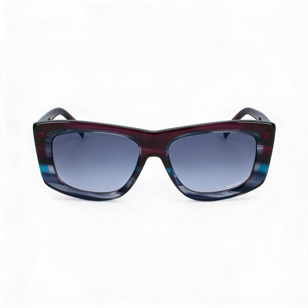 Gafas de sol Missoni Modern Mis 0111/s para mujer, montura de acetato azul violeta con lentes de cuerno de piscina azul, protección UV, 56 mm