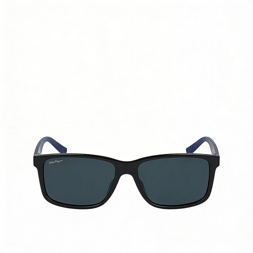 Salvatore Ferragamo Men's Plastic Sunglasses, Matte Black Frame, Black/Blue Lenses, Lens Width 57mm