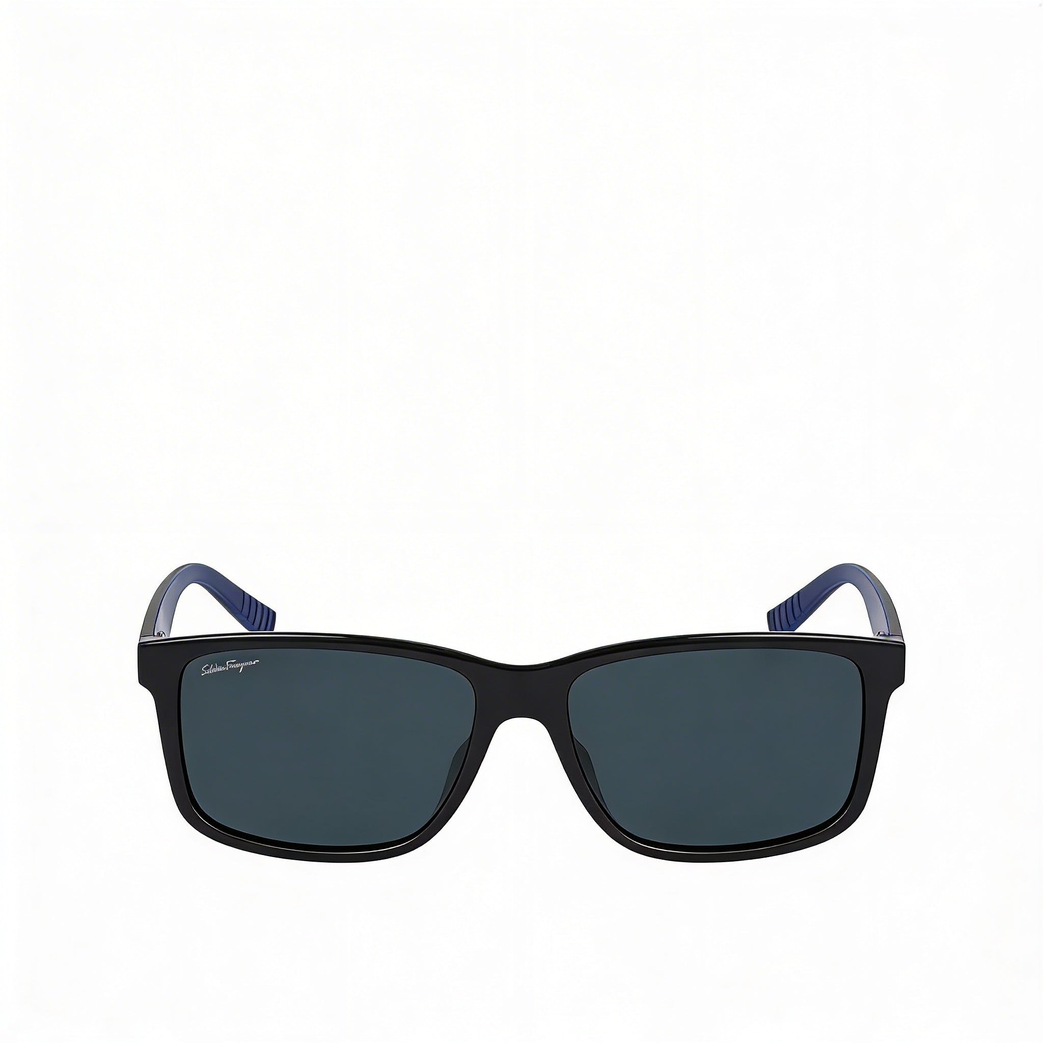 Gafas de sol de plástico para hombre Salvatore Ferragamo, montura negra mate, lentes negras/azules, ancho de lente 57 mm, Photo 2