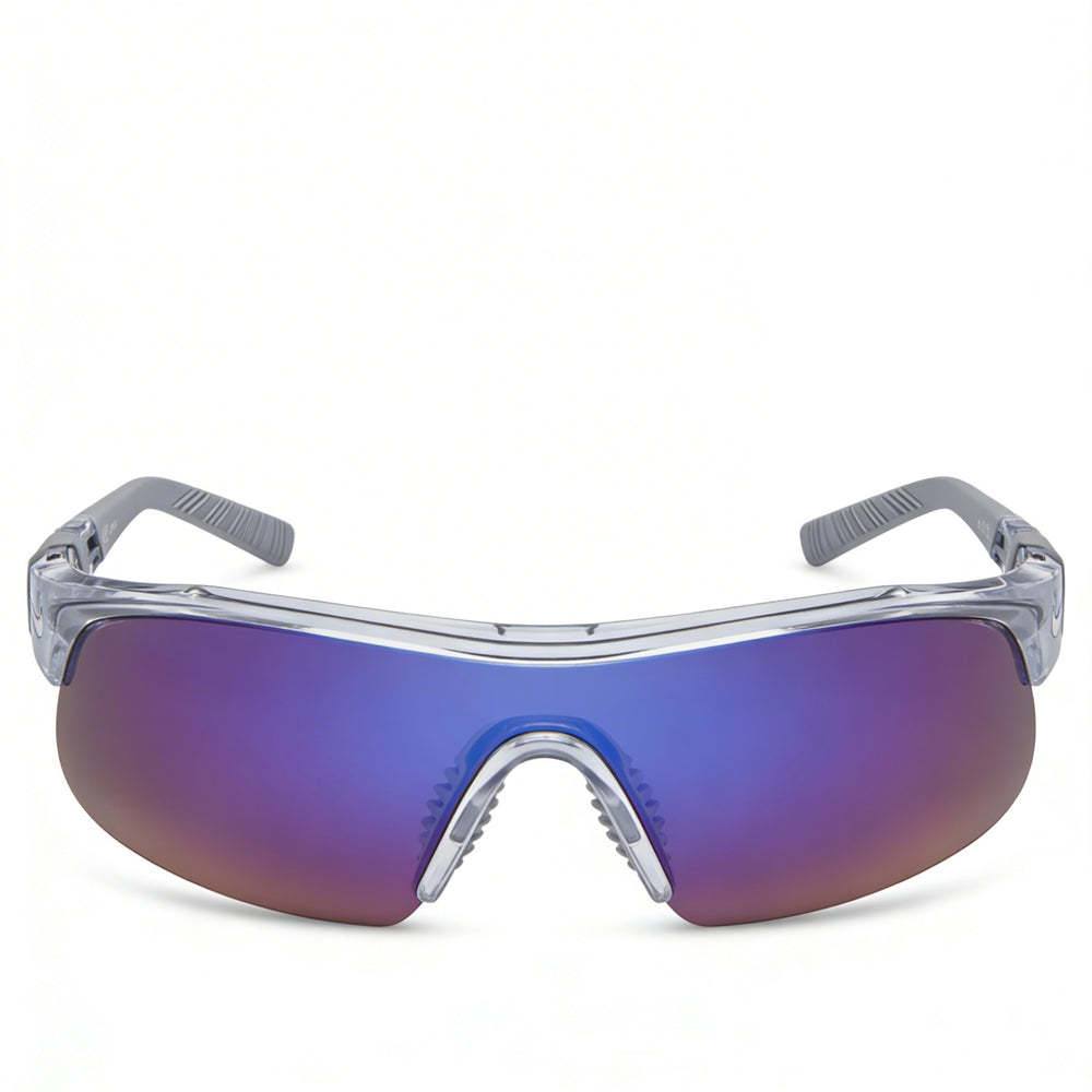 Nike Modern Men's Plastic Frame Sunglasses in Shiny Wolf Grey Blue Mirror with Blue Lenses 58mm