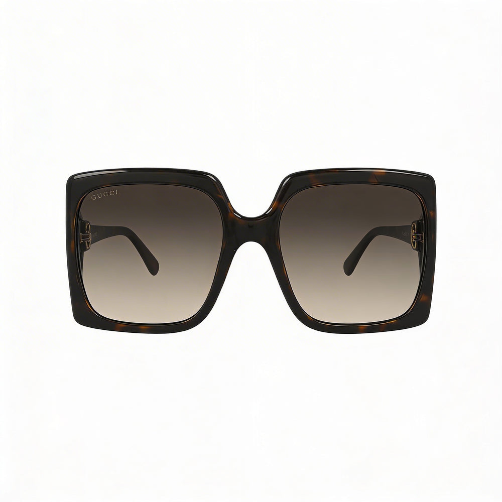 Gafas de sol Gucci Gg0876s para mujer, modelo cuadrado grande, color habana inyectado, con lentes degradadas marrones y protección UV, 60 mm