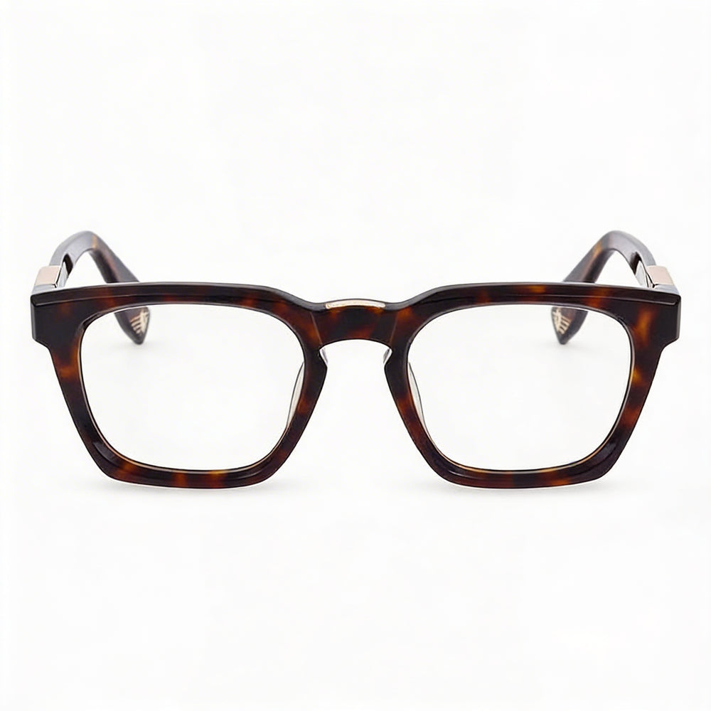 Police Casual Men's Shiny Black Acetate Eyeglass Frames with Demo Lenses, 51mm Lens Width, 145mm Bridge