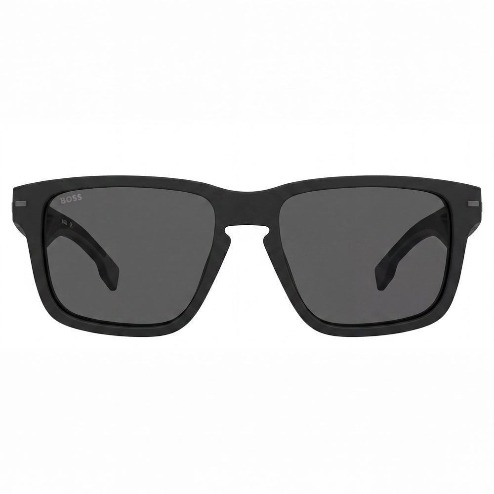 Gafas de sol clásicas Hugo Boss para mujer con montura de acetato gris negro mate y lentes gris negro, ancho de lente de 57 mm