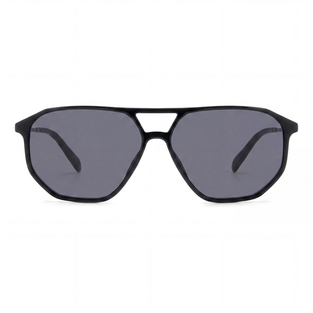 Fossil FOS 2149/S Gafas de Sol Unisex de Acero Inoxidable con Protección UV, Montura Negra/Gris, Lente Negra 59mm