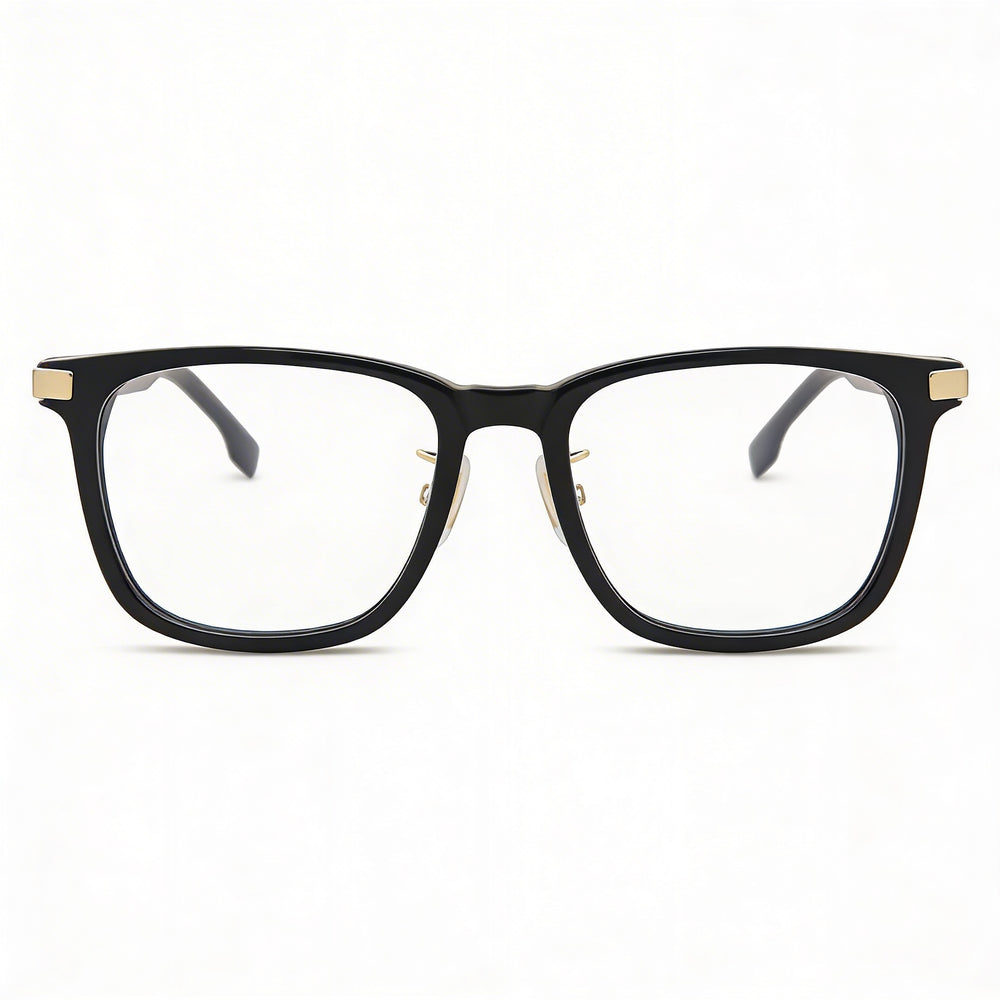 Hugo Boss Audio Systems Boss 1408/F Unisex Square Plastic Full Rim Eyewear Black Gold Lens Width 54mm