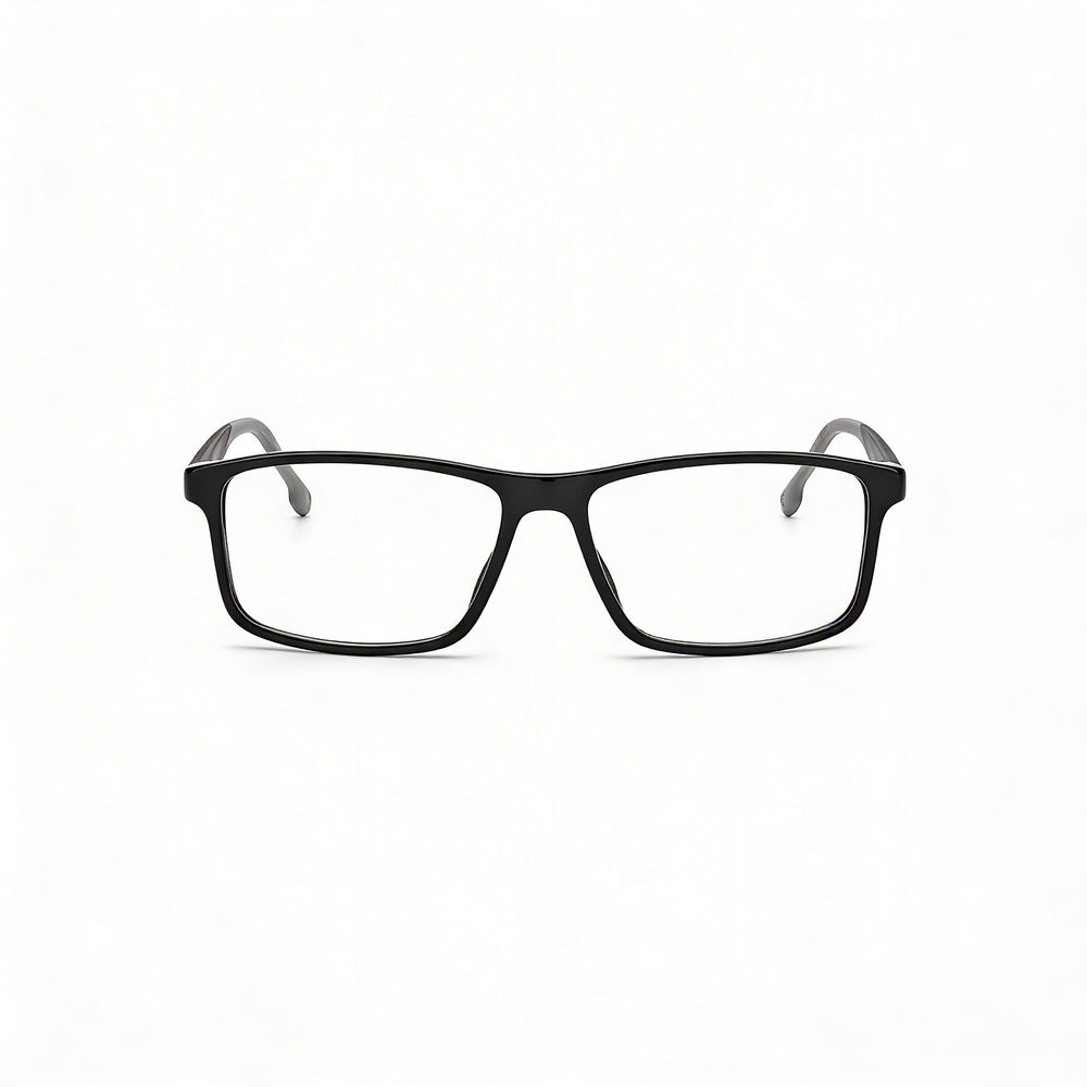 Gafas graduadas unisex Carrera 8865 con logotipo metálico distintivo, montura de plástico negra y lentes de 55 mm de ancho.