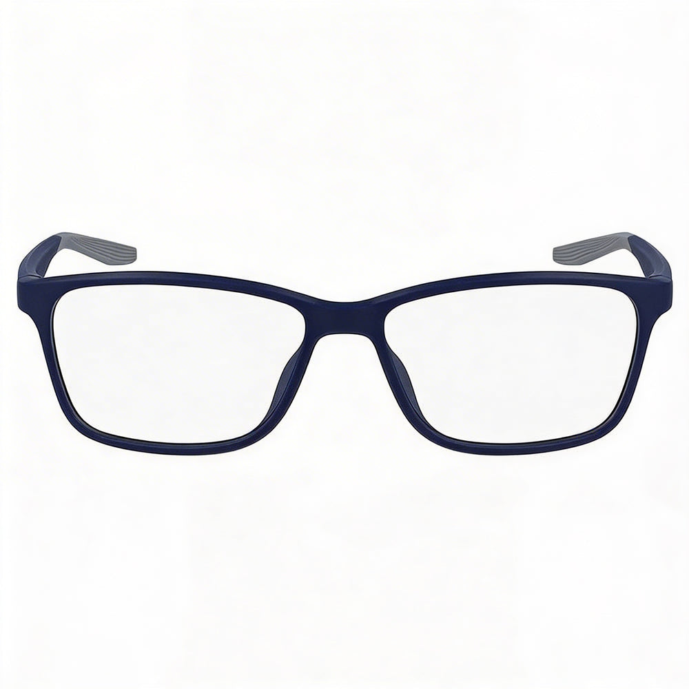 Nike Men's 7118 Plastic Rectangle Eyeglasses Matte Midnight Navy Wolf Grey Frame Maroon Lenses 55-14-140mm