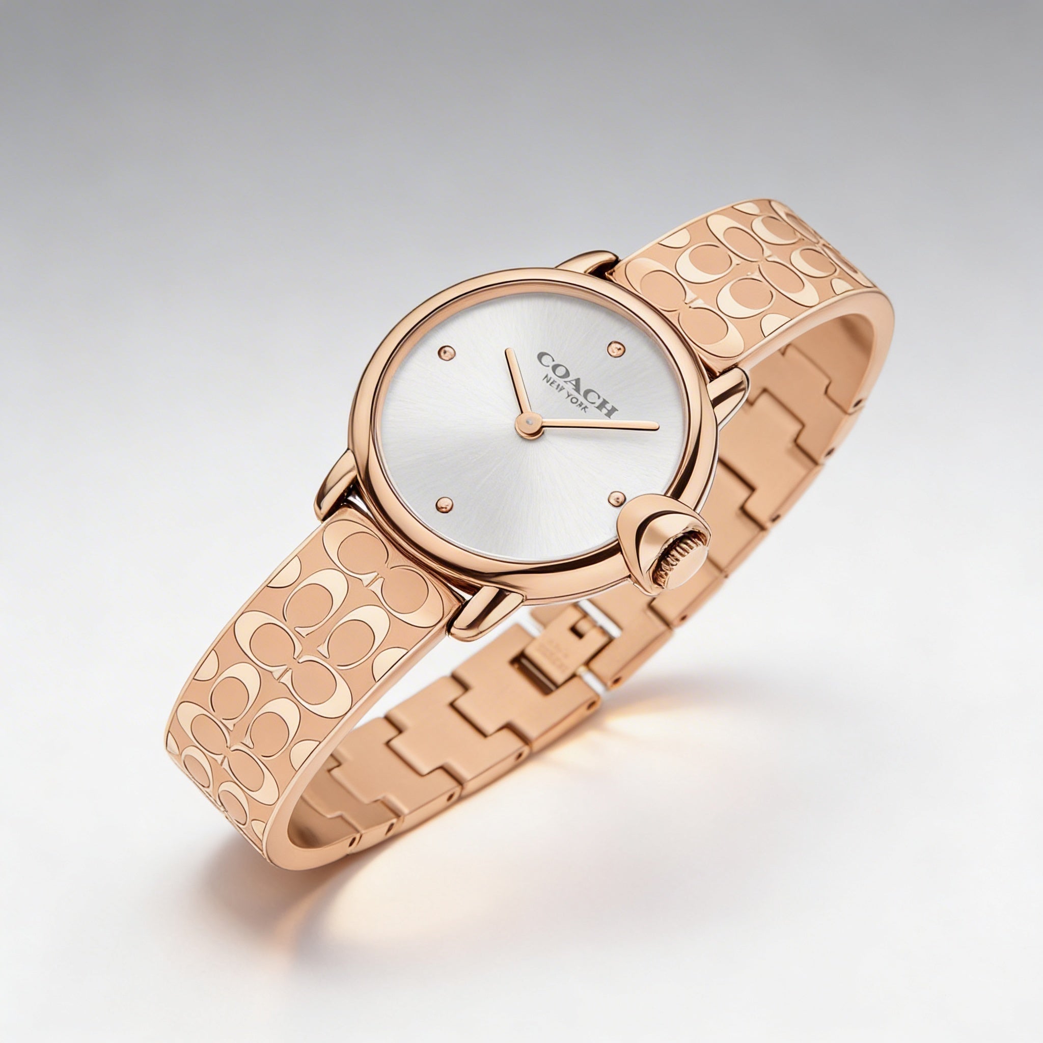Reloj Coach Arden para mujer con brazalete icónico de acero chapado en oro rosa y esfera blanca plateada, 28 mm, Photo 1