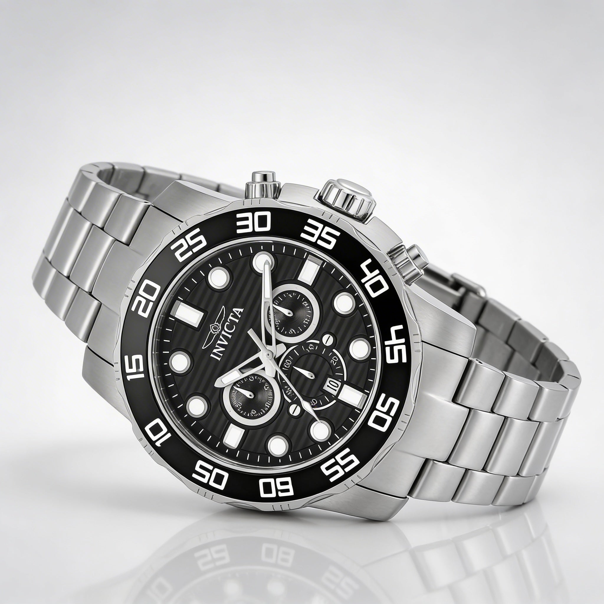 Invicta Pro Diver SCUBA 22226 Men's Quartz Chronograph Diver Watch, Stainless Steel, Silver Case, Black Dial, 49mm, Photo 2