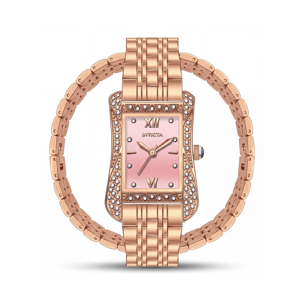 Invicta Wildflower 69284 Reloj de cuarzo para mujer, acero inoxidable oro rosa, esfera rosa 26 mm
