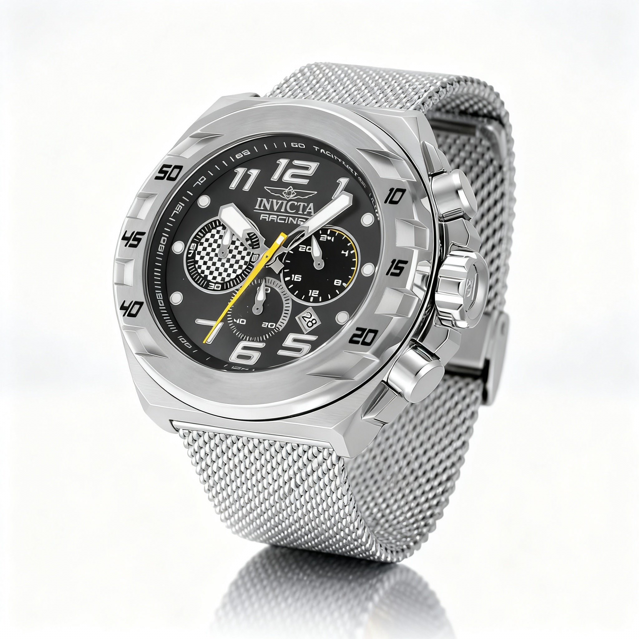 Invicta Racing 47201 Quartz Stainless Steel Silver 48mm Watch with Grey Dial and Bracelet Strap