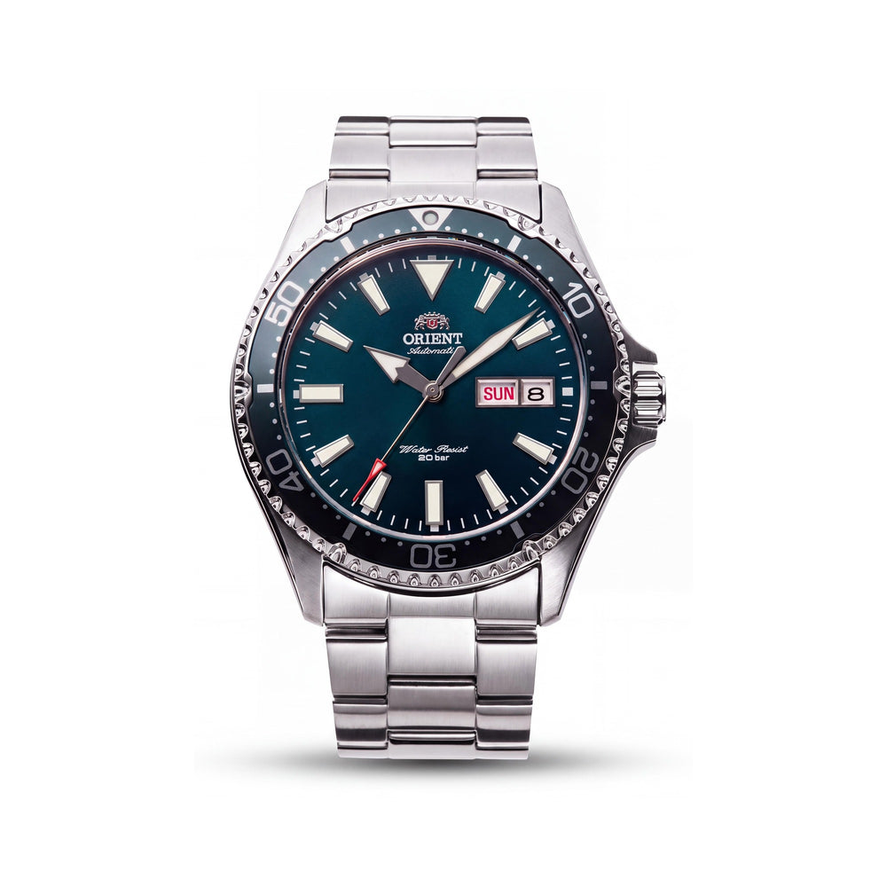 Reloj de buceo mecánico Orient Sporty para hombre, 42 mm, acero inoxidable, esfera verde, luminiscente, cristal de zafiro